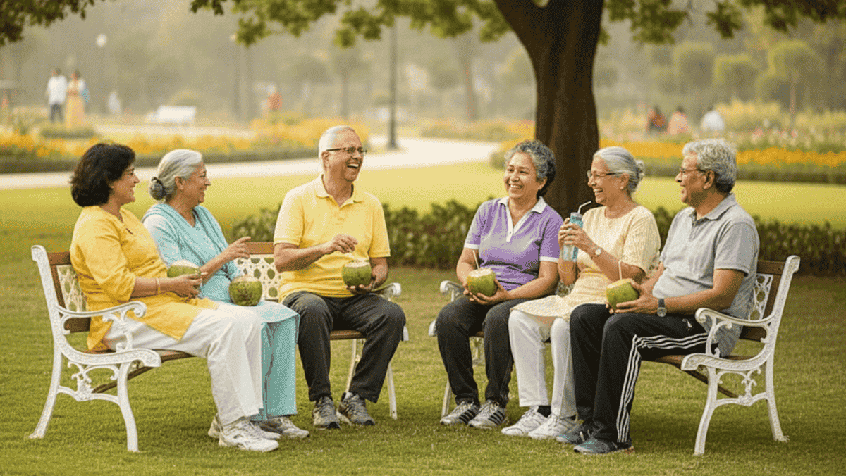 Residents in a senior living community