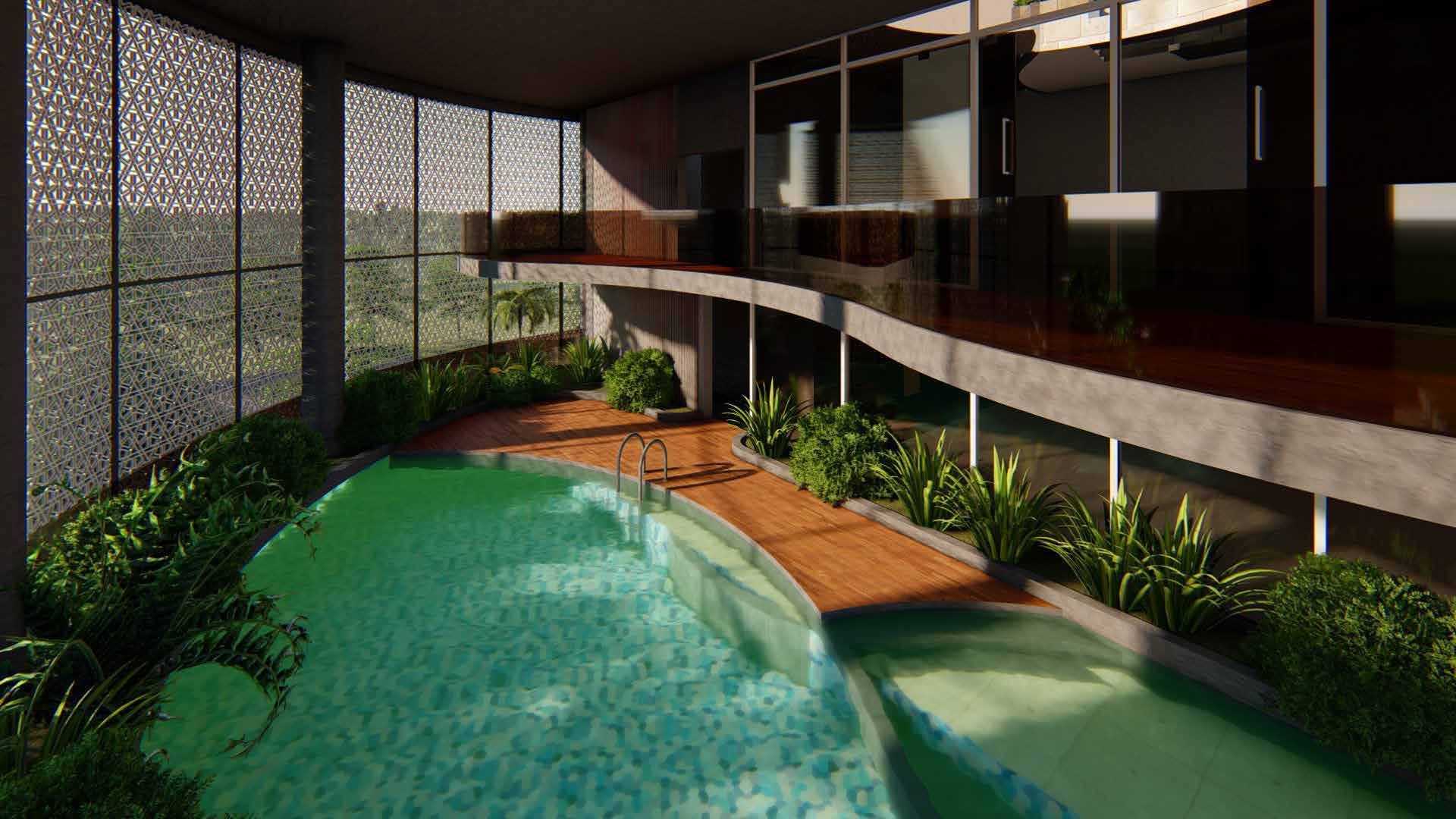 Pool deck and mashrabiya screen